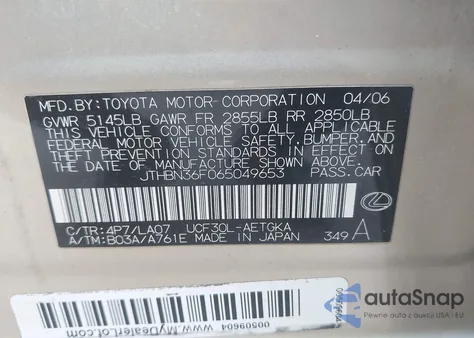 2006 Lexus Ls 430 from USA, damaged, VIN JTHBN36F065049653